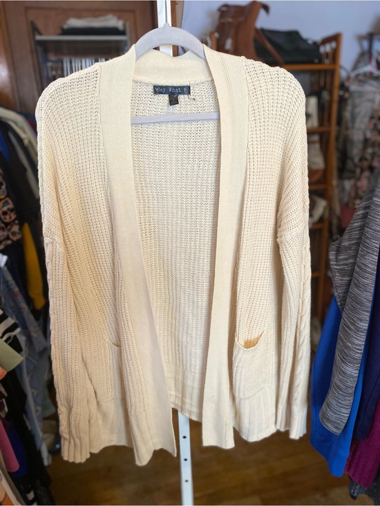 Say What? Sweaters - Say What? Cream Open-Front Waffle Knit Cardigan